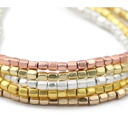 Matte Natural Hematite Stone Rose Gold Silvers Pentagon Spacer Charm Loose Beads For DIY Jewelry Making Bracelets 3mm Findings