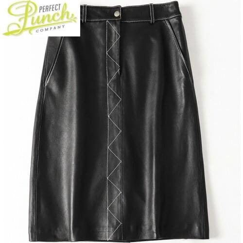 Black Skirts Real Womens Leather High Waist Midi Skirt for Women A Line Spring Fashion Falda De Cuero HQ19-YL1910A Pph457