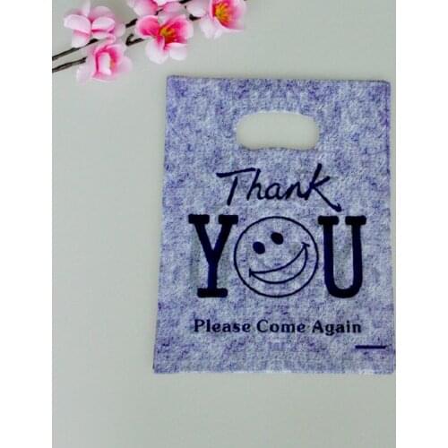 Cheap Plastic Packaging Bags 100pcs/lot 15x20cm Purple Printed Thank You and Please Come Again Plastic Bags with Handle Pouches