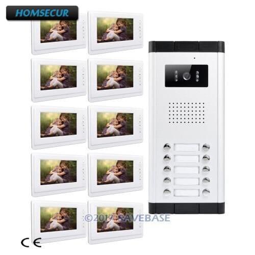 HOMSECUR 7" LCD Video&Audio Home Intercom With Night Vision Camera For 10 Apartment