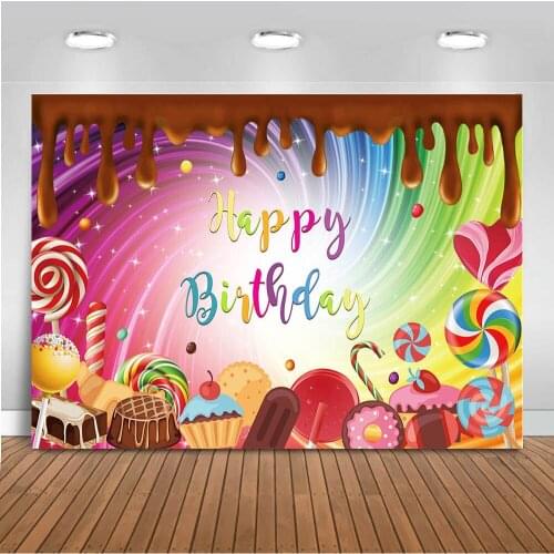 Candy Birthday Party Banner Backdrop chocolate cake dessert Birthday party for Children Background for Photo