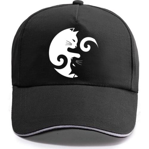 Cotton Trucker Caps Tai Chi Cats Black White Hugging Cats Baseball Cap Men Women Unisex Fashion Cartoon Animal Gift for Cat Hats