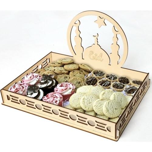 Eid Mubarak Decoration Wooden Ramadan Kareem Food Dessert Tray Islamic Muslim Household Party Decor Eid Al Adha Gifts Supplies