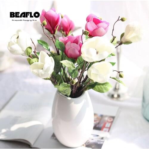 1pc Artificial Flower Single Fresh Magnolia Silk Floral With Vivid Leaf for Home Wedding Decoration Party Garden Decor B1010