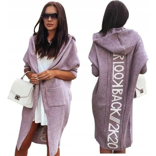 Lugentolo Hooded Knitted Long Cardigan Women Fall Fashion Letter Sweaters Full Sleeves Streetwear Womens Cardigans