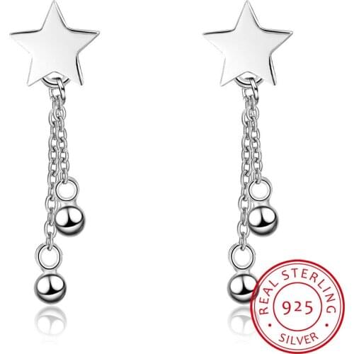 Classic Star Stud Earrings for Women Female Korean Simple Beads Metal Charm Tassel Chain Earring Fine Jewelry Accessories