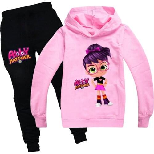Abby Hatcher Clothes Sets for Kids Spring Autumn Girls Cotton Sweatshirt Long Sleeve Childrens Hoodies Tops +Pants Tracksuit