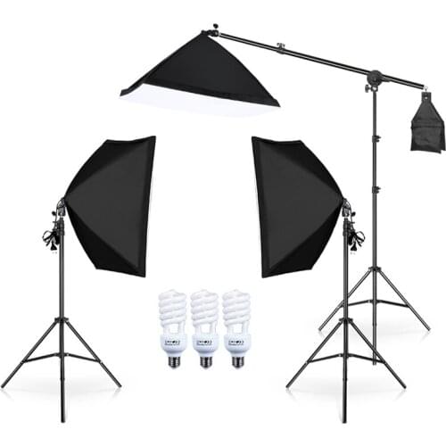 45W Photography Studio Lighting Kit with Arm Holder Photo Video Continuous Soft Box Lighting Set for YouTube Portrait Shooting