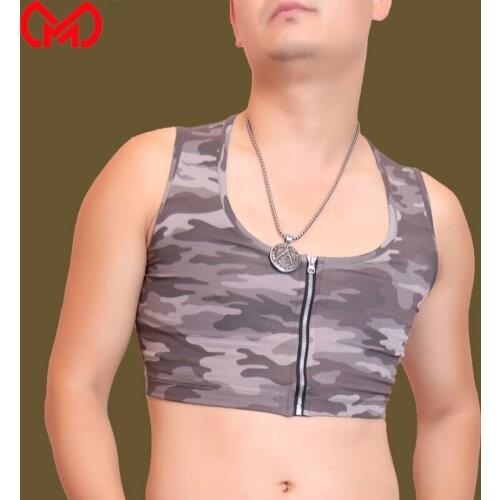 MEISE Lycra Deep V Neck Short Tank Top Camo Zipper Open Vest Bandage Crop Top Stage Costume Gay Wear Plus Size F46