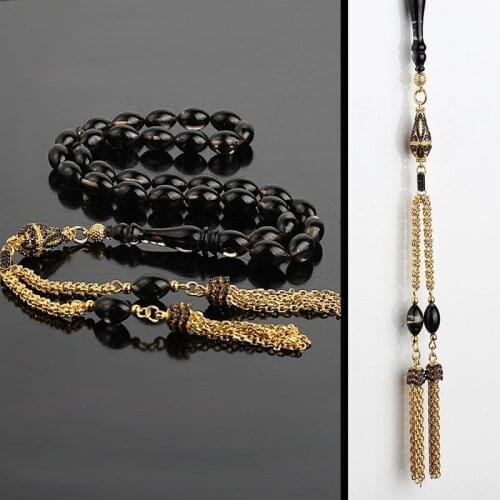 BEST QUALITY NATURAL Zircon BLACK Stone Beads Handmade Tasbih Tightening Tassel Tesbih Misbaha Muslim Prayer Rosary