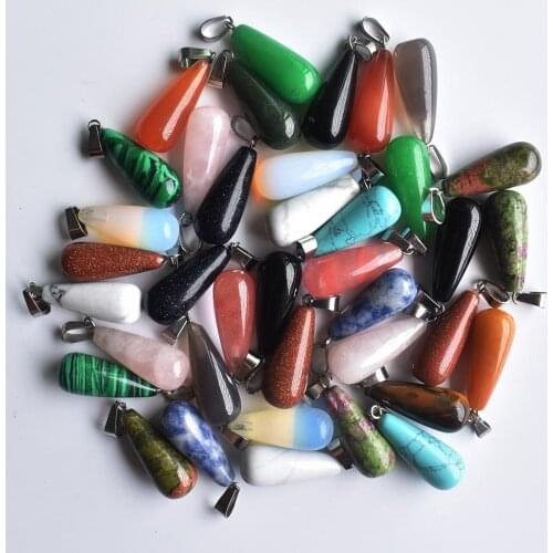 Fashion assorted natural stone mixed long water drop shape pendants for jewelry making 30pcs/lot wholesale Free shipping