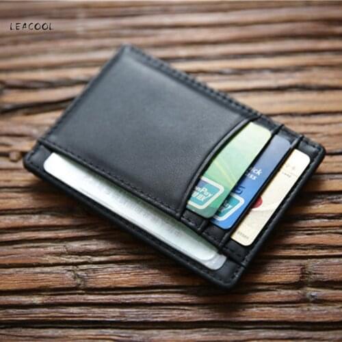 LEACOOL Business Genuine Leather ID Credit Card Holder Men Cowhide Ultra Slim Bank Purse for Cards Wallet for Credit Card Case