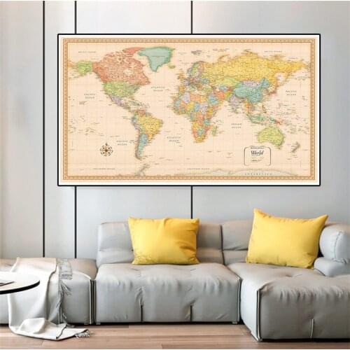 The Retro World Map 5 Sizes Poster Non-woven Canvas Painting Wall Art Picture Home Decoration School Supplies Children Study