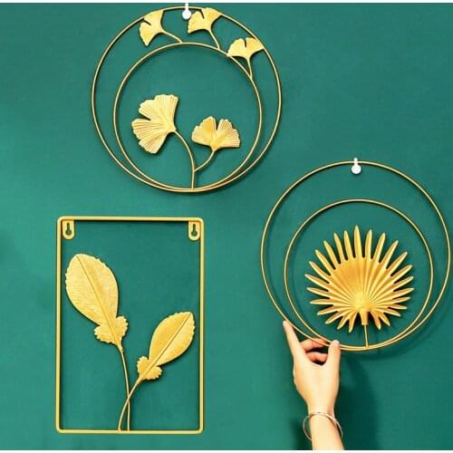 Wall Decoration Nordic Minimalist Luxury Wrought Iron Metal Leaf Home Living Room Background Wall Decor Handicraft Ornament