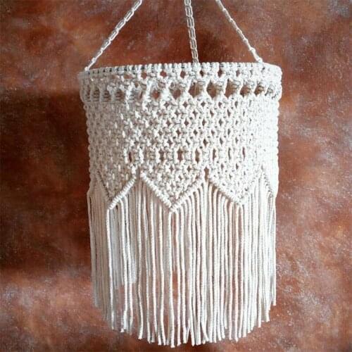 Nordic Style Hand-woven Bohemia Tassel Macrame Lampshade Hanging Ceiling Pendant Light Shade