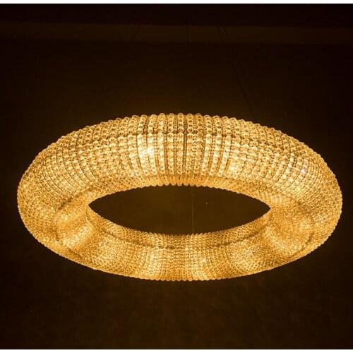 New American Village Retro Iron Grade Crystal Crystal Bead Round Chandelier Hotel Project Villa Light lighting fixture led lamps