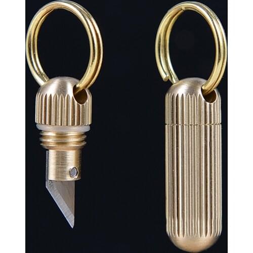 NEW Mini Brass Capsule Pocket Knife Portable EDC Utility knifes survival knife Keychain Pendant Gadget Letter Package Opener