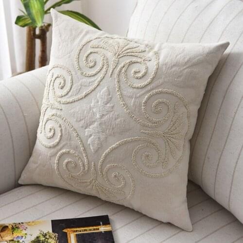 Nordic Plain Solid Color Throw Pillow Case Embroidery Geometric Flower Pattern Cotton Linen Decorative Cushion Cover
