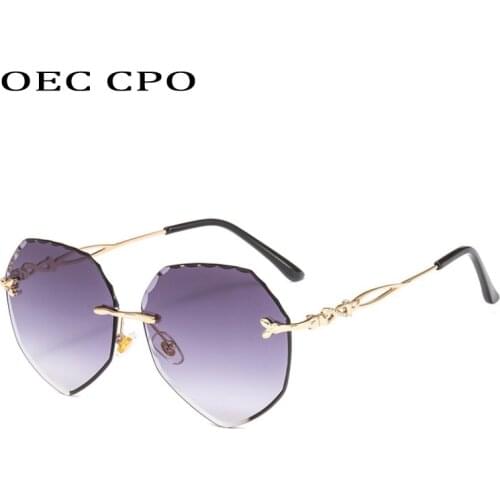 OEC CPO Gradient Irregular Rimless Sunglasses Women Transparent Glass 2019 New High Quality Ladies Frameless Sunglasses O228
