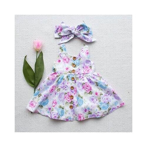 Baby Girl Floral Dress Kid Party Wedding Pageant Formal Dress +Headband Sundress Clothes