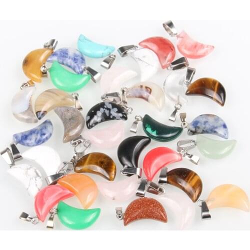 2Pcs Natural Stone Pendant Moon Shape Agated Quartzd Pendant for Jewelry Making Necklace Accessories Gift for Women 12x28mm