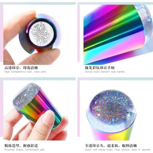 4.2cm Big Stamper Head 1PC Rainbow Handle Nail Stamper X-L Holographic Head Clear Silicone Stamper Nail Stamping Tools,HJ8721218