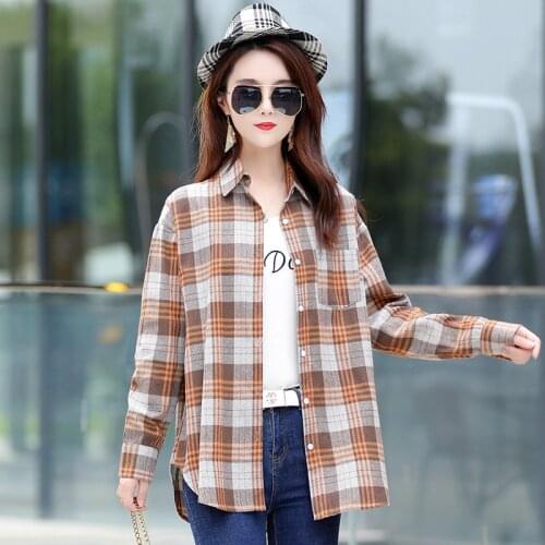 2021 Spring Autumn Plaid Shirt Female College Style Womens Blouses Long Sleeve Cotton Shirt Casual Blouses Ladies Tops Outwear