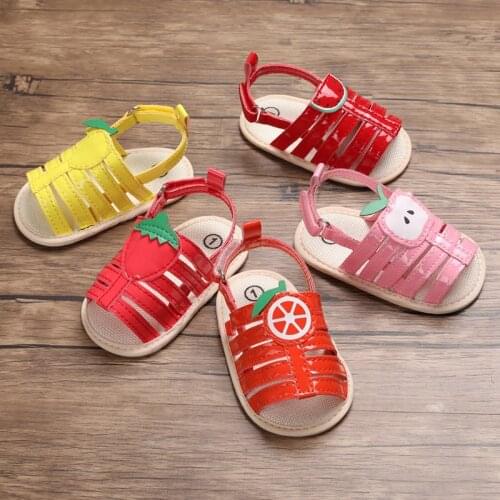 Newborn Girl Baby Sandals Summer PU Red Cute Fruits Hook & Loop Soft Anti-Slip Sole Toddler Crib Shoes Outdoors Girl Shoes