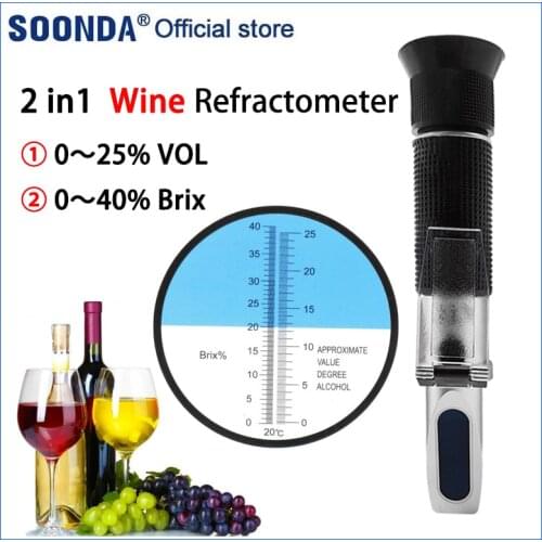 Wine Alcohol Meter 0-25% VOL Tester 0-40% Brix Meter Wine Refractometer Wine Alcohol Content Detector Measuring Instrument Tools