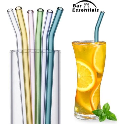 10PC Special Fine Curved Glass Straight Bend Drinking Glass Straws Reusable Eco-friendly With Cleaning Brush