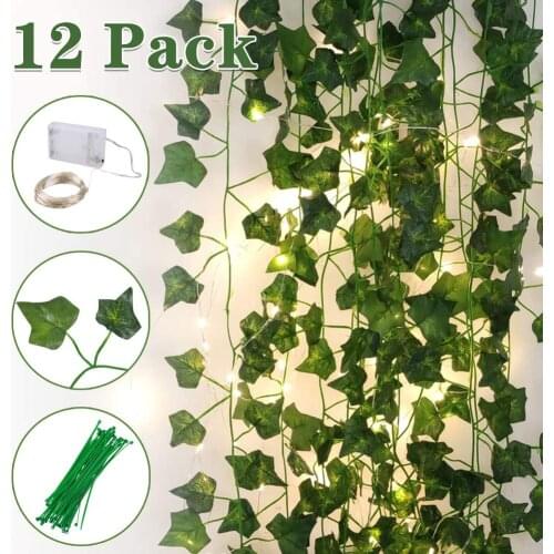 100 LED String Light with12 Pack Artificial Ivy Leaf Plants Vine Hanging Garland for Wedding Home Garden Office Wall Decor