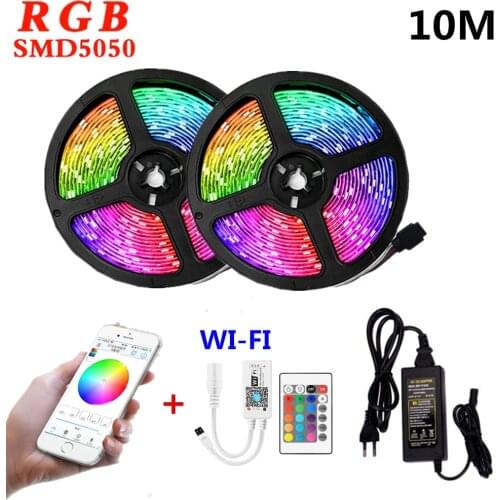 Ruban Led 10m WIFI Led Light Strip 5050 12V RGB Strips Waterproof Luces Led Lights for Room Lightings Decoration 10 Meters Set