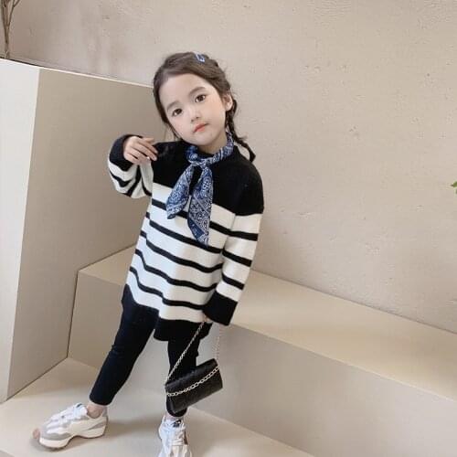 Girls Sweater Babys Coat Outwear 2021 Black Thicken Warm Winter Autumn Knitting Scoop Pullover Christmas Gift Childrens Clothi