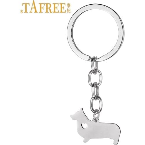 TAFREE new fashion stainless steel corgi puppy pendant keychain Germany Dachshund sausage dog car key chain holder jewelry SKU09