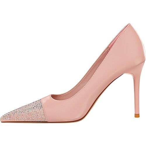 Korean fashion banquet show thin heels large size shallow mouth sparkly rhinestone pointed single shoes womens shoes