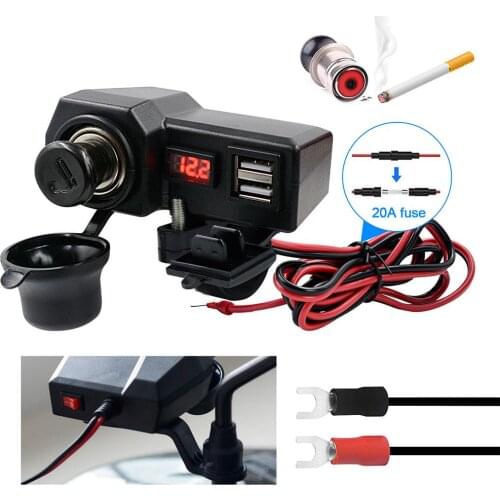 Waterproof Cigarette Lighter Adapter 10-24V Motorcycle Handlebar Dual USB Socket Splitter Charger Power Adapter For Mobile Phone