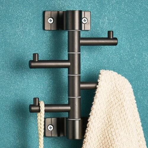 Rotatable Robe Hooks Aluminium Black Wall Mounted Type Nail Punched Bedroom Wardrobe Clothes Rack 3-4 Hooks Bath Hardware Chrome