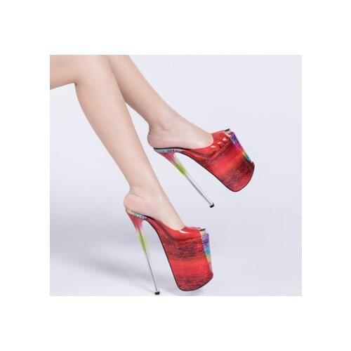 Women Slippers Summer Sexy Drag Queen Slippers Thin Heels 22cm Sandals Size 34-44 Platform Model T Stage Show Wedding Shoes