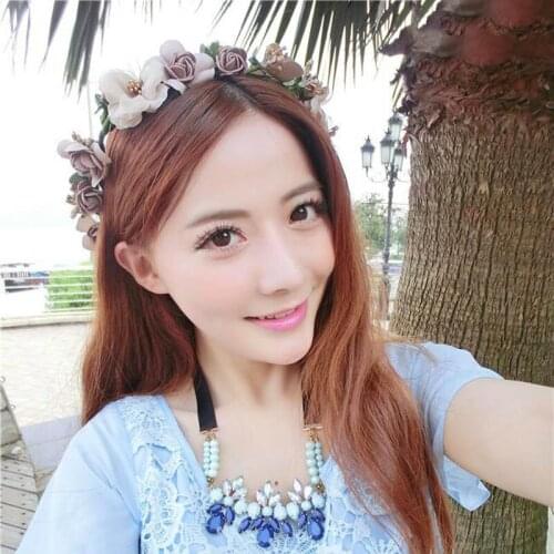 2019 Women Flower Crown Floral Headband Headpiece with Wristband Wedding Bridal Festival Hair Accessories