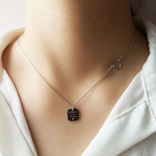 100% real 925 Sterling Silver Fine Jewelry Heart Geometric Square Station Statement Pendant Necklace for Women Girl