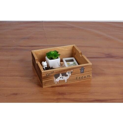 1PC Square Milk Cow Handmade Boxes Wood Crafts Treasure Chests Vintage Wooden Case Multifunction Jewelry Storage Box EJL 104