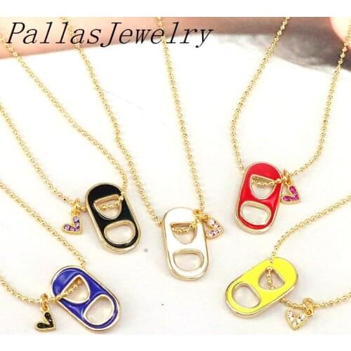 10Pcs Soda Cap Two Holes Charm Pendant and Heart Crystal Charm Necklace, Hot sale Gold Plating Colour Women Trendy Jewelry