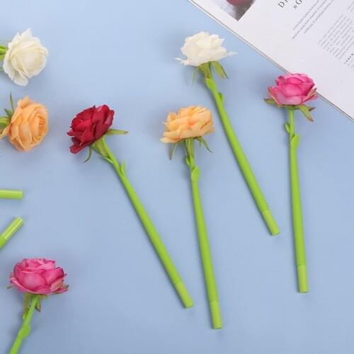 10PCS New Strange Rose Creative Ballpoint Pen Fun Stationery Simulation Flower Pen Wedding Check-in Pen Office Accessories