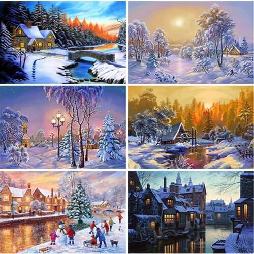 5D DIY Diamond Painting Winter Snow Scenery Landscape Full Square/Round Diamond Home Decor Gift Cross Stitch Kit Mosaic Pattern