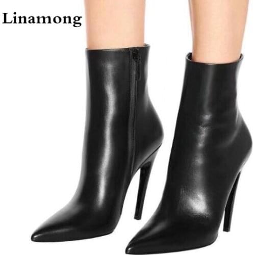 Hot New Brand Women Black Red White Zip Back Pointed Toe Thin Heels Leather Short Boots Elegant Cheap High Quality Booties Lady