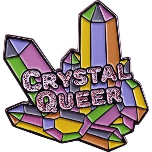 Crystal queer badge quartz cluster brooch LGBT rainbow pride pin pastel art jewelry magical gift