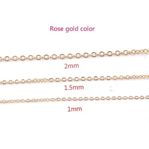 Fnixtar40cm 45cm 50cm Rose Gold Stainless Steel DIY Necklace Chain 1mm 1.5mm 2mmThickness Chain Cable Chains Necklace 10pcs/lot