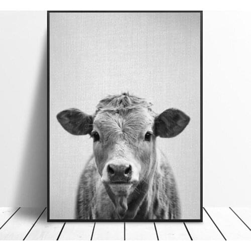 Black White Cow Canvas Painting Art Print Poster Picture Wall Modern Minimalist Bedroom Living Room Decoration