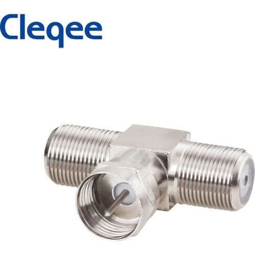 Cleqee 1PC T Type F Male to Dual Female Connector RF Adapter Coax Coaxial for Antenna Cable