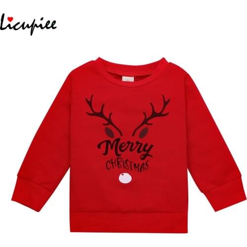 Childrens Pullover Kids Red Nose Reindeer Pattern Round Neck Long Sleeve Clothes Toddlers 0-4 Years